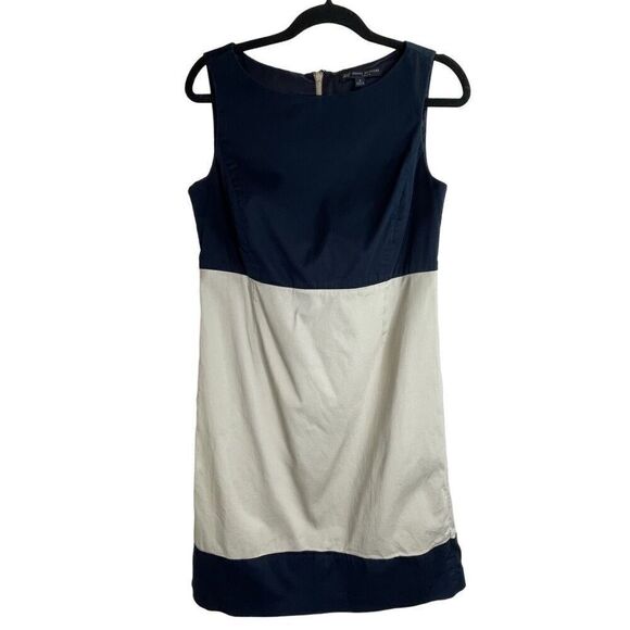 Brooks Brothers Navy Blue Beige Stretch 346 Sleeveless Sheath Dress Size 8 - Picture 1 of 7